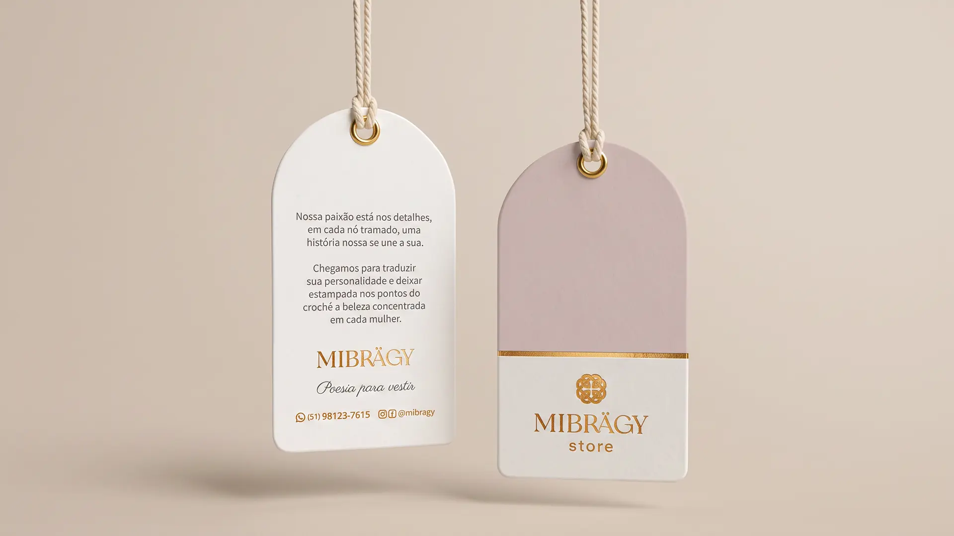 Naming e identidade visual para a Mibrägy Store, marca de moda feminina em crochê em Porto Alegre, RS, por RBR Design.